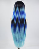 Black Ombre Blue Synthetic Lace Front Wig WW579