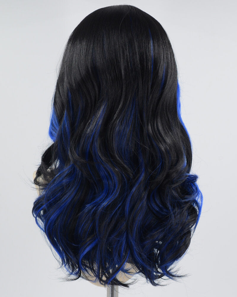 Blue Black Skunk Stripe Synthetic Lace Front Wig WW645