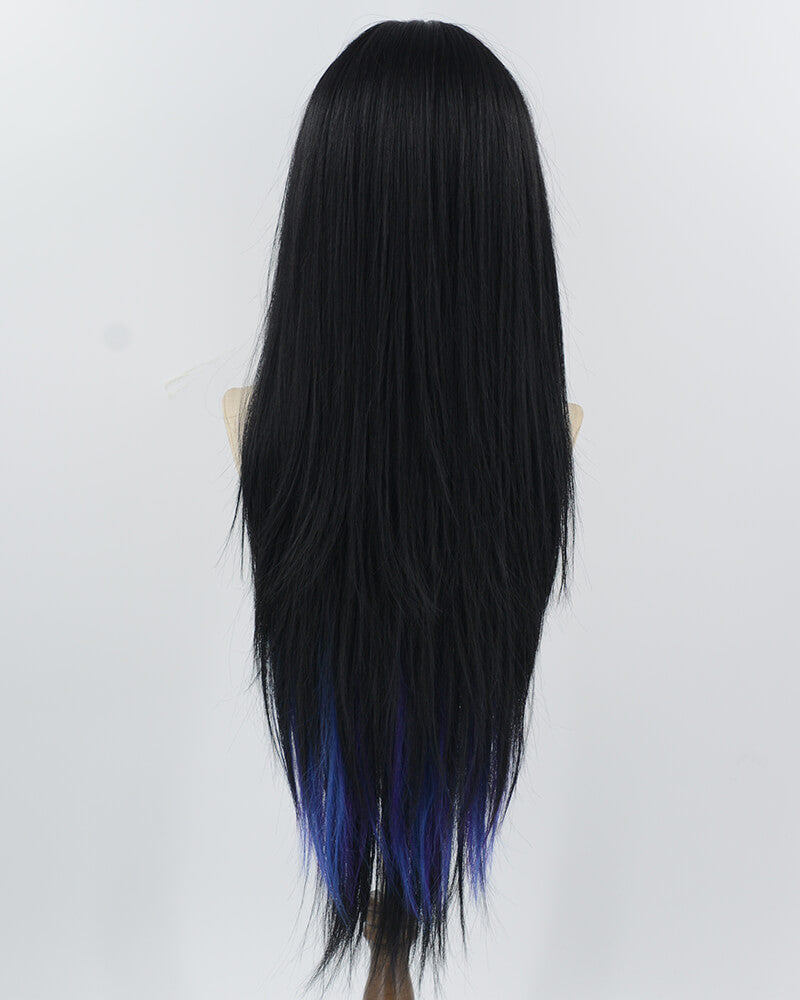 30inch Long Blue Black Synthetic Wig HW739