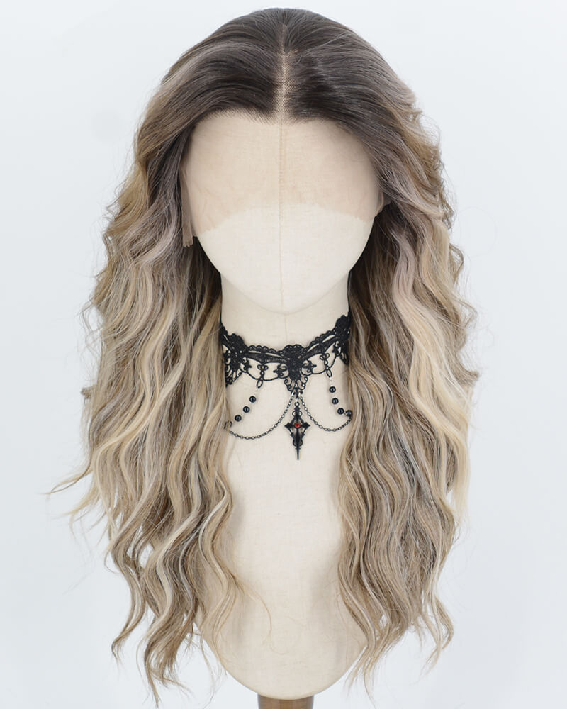 Ombre Brown Highlights Blonde Synthetic Lace Front Wig WW1071