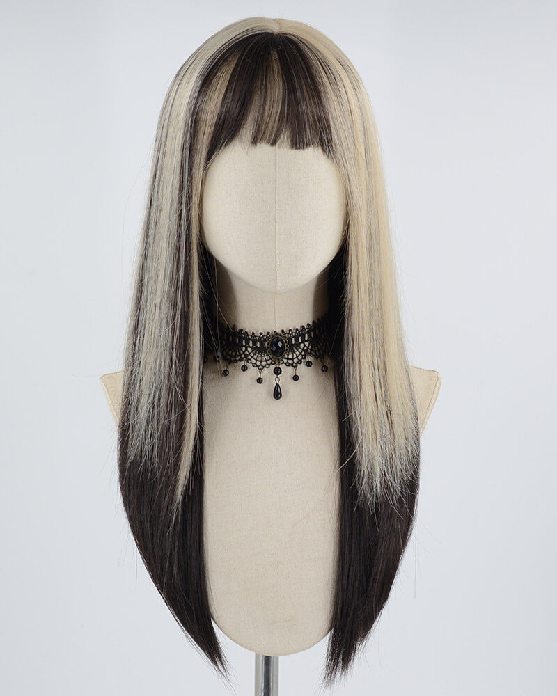 Black Brown Long Straight Synthetic Wig HW348