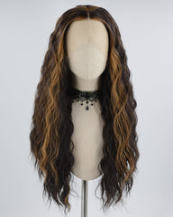 Brown Black Curly Synthetic Lace Front Wig WW654