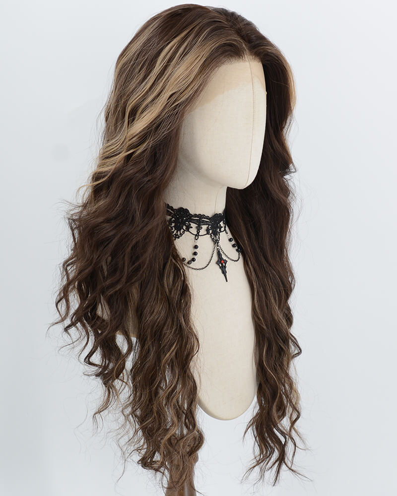Brown Highlights Blonde Synthetic Lace Front Wig WW1061