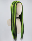 Black Green Long Straight Synthetic Lace Front Wig Halloween WT232