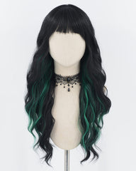 Black Green Wavy Synthetic Wig HW477