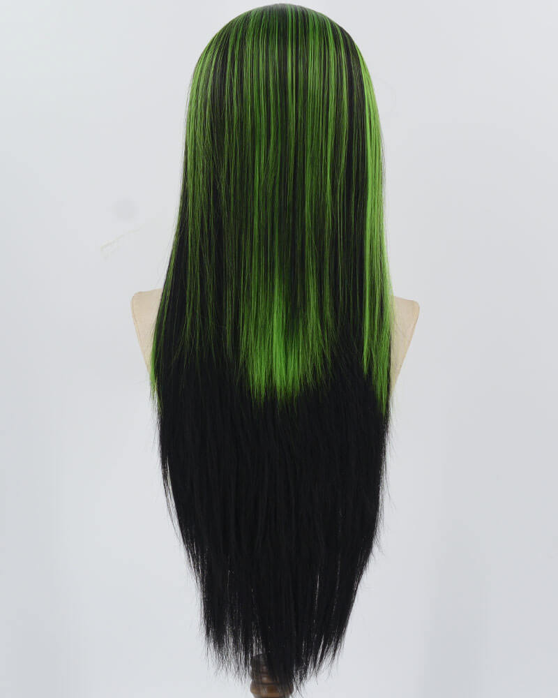 Black Green Long Straight Synthetic Lace Front Wig WW895