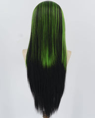Black Green Long Straight Synthetic Lace Front Wig WW895
