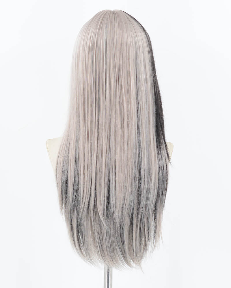 Grey Black Long Straight Synthetic Wig HW472