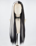 Grey Black Long Straight Synthetic Lace Front Wig WW674