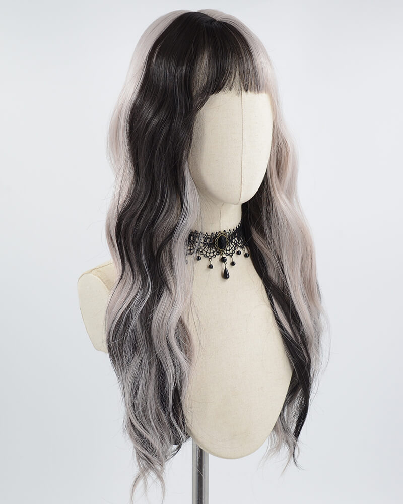 Long Grey Black Synthetic Wig HW295
