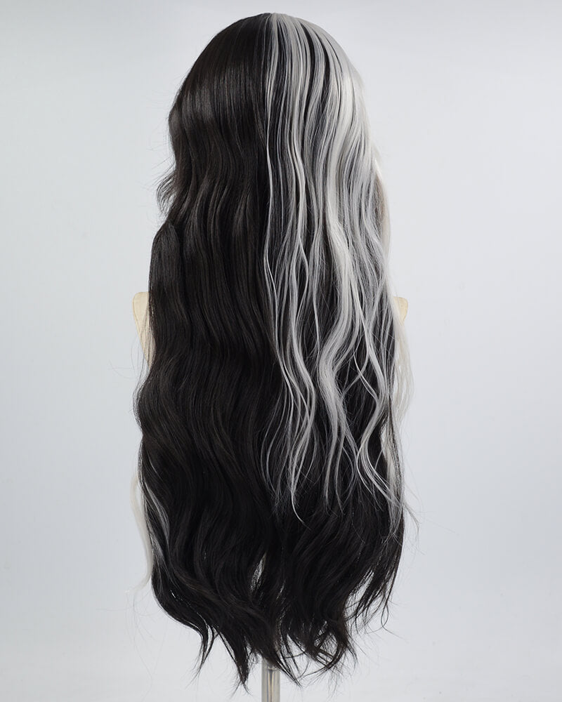 Half Grey Black Long Synthetic Lace Front Wig WW631