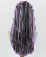 Pink Blue Highlights Black Synthetic Wig HW842