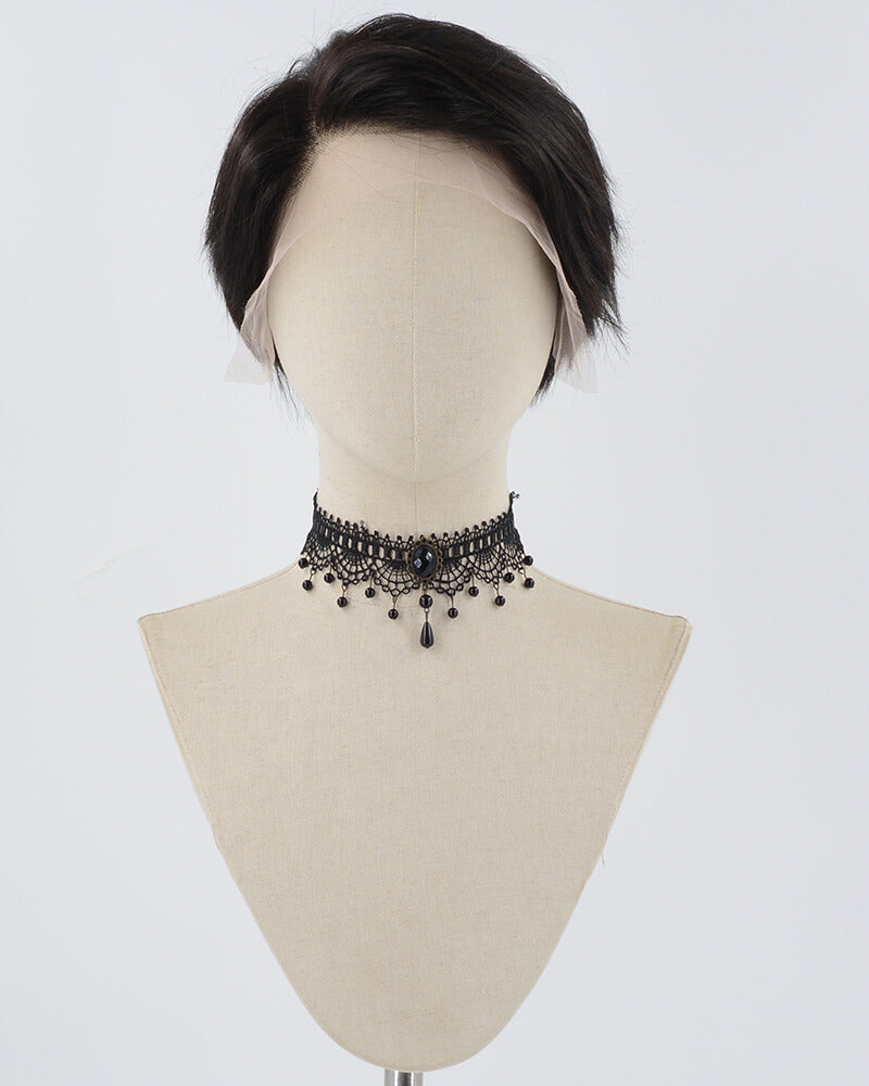 Pixie Cut Black Short Human Hair Wig HT032