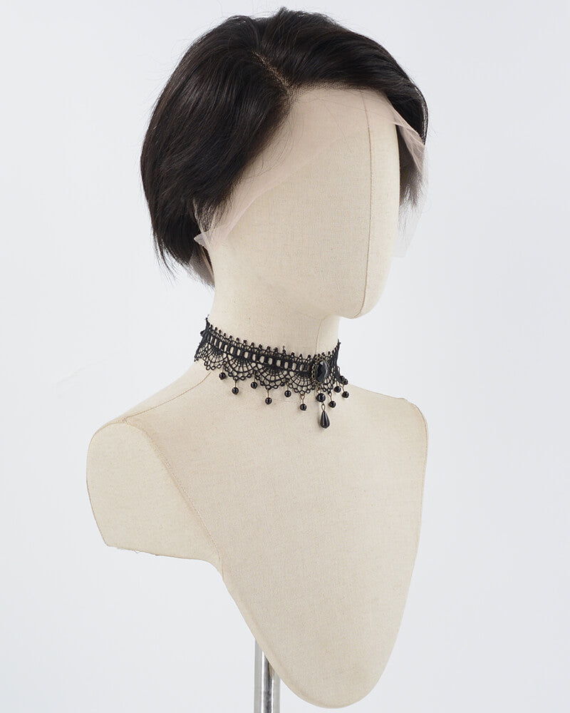 Pixie Cut Black Short Human Hair Wig HT032
