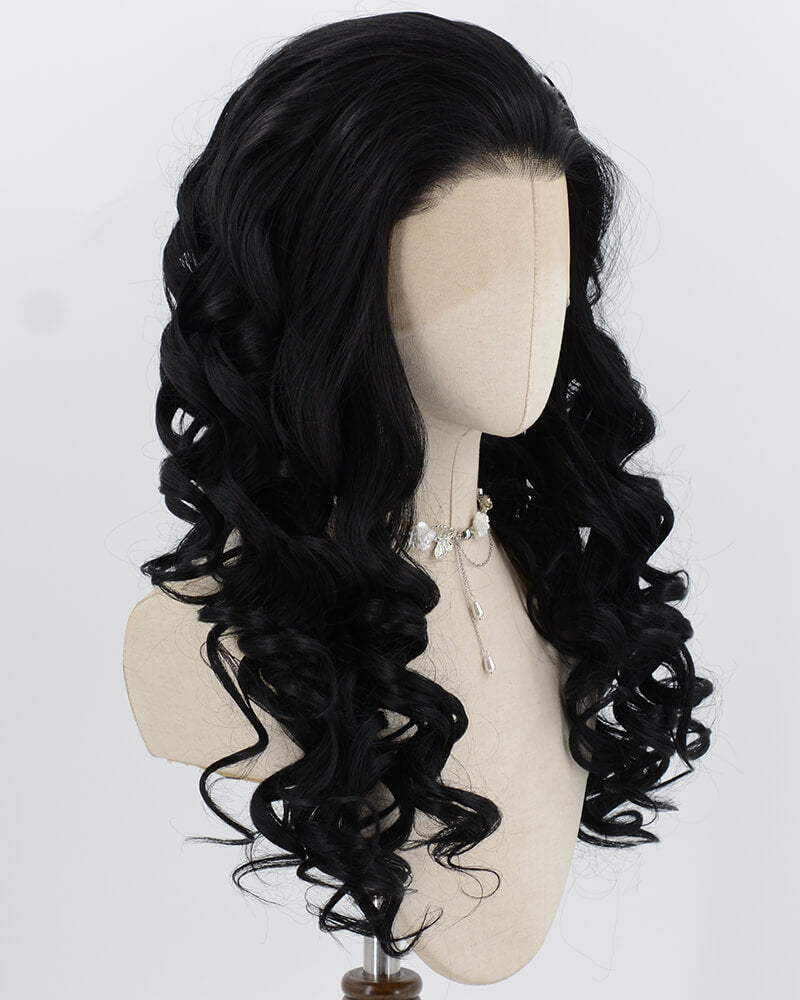 Black Wavy Synthetic Lace Front Wig WW1044