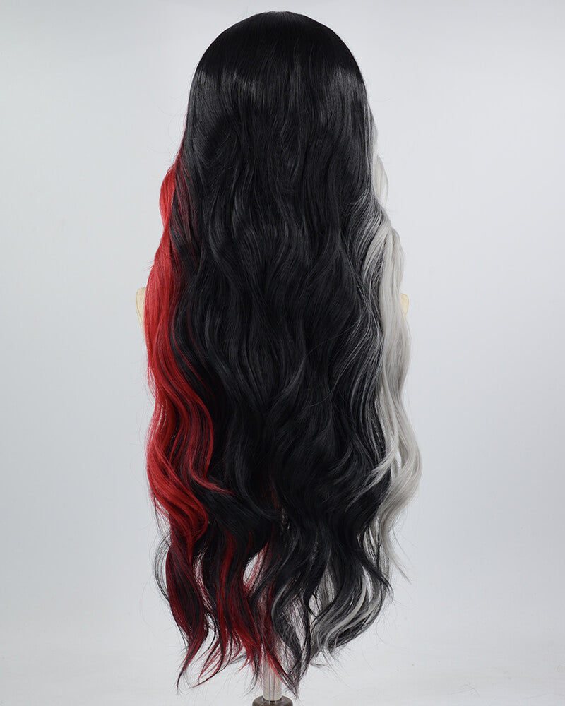 Red Grey Black Synthetic Lace Front Wig WW649
