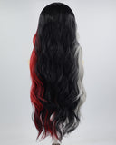 Red Grey Black Synthetic Lace Front Wig WW649