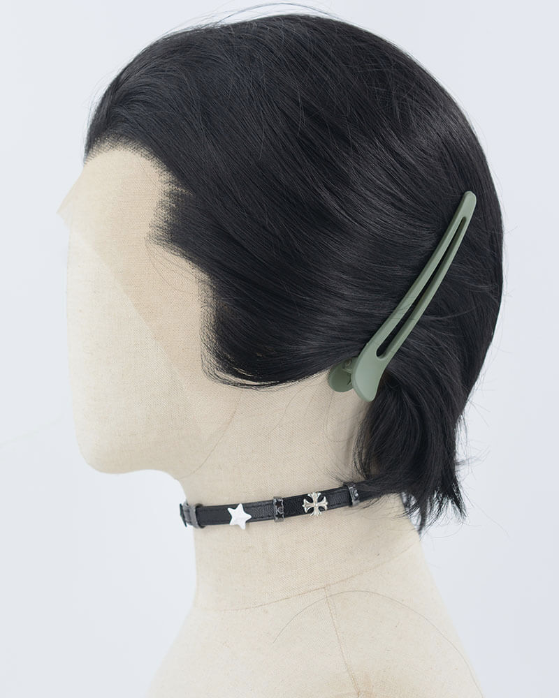 Black Short Synthetic Lace Front Men's Wig MW049