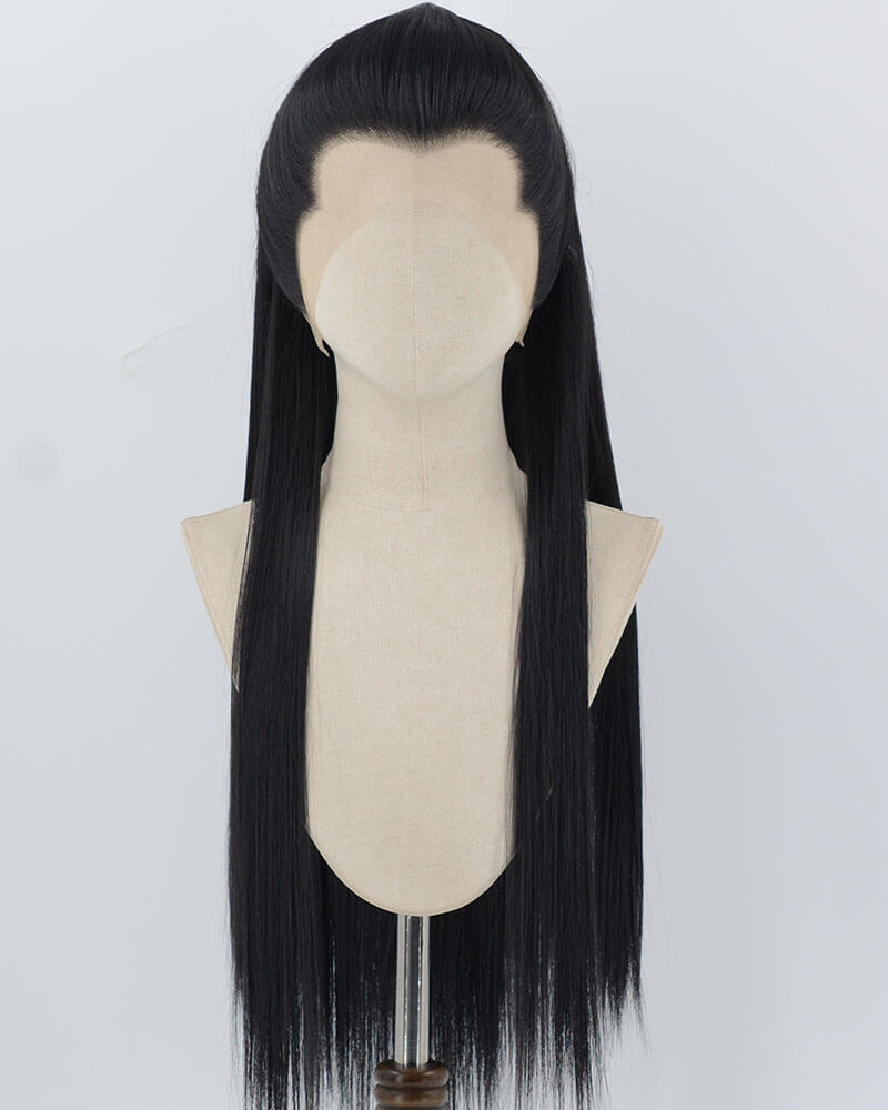 Black Straight Synthetic Lace Front Men's Wig MW056