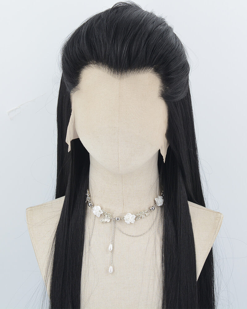 Black Straight Synthetic Lace Front Men's Wig MW056