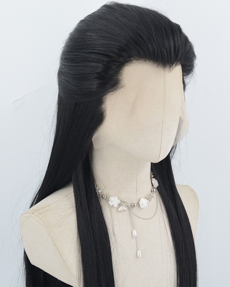 Black Straight Synthetic Lace Front Men's Wig MW056