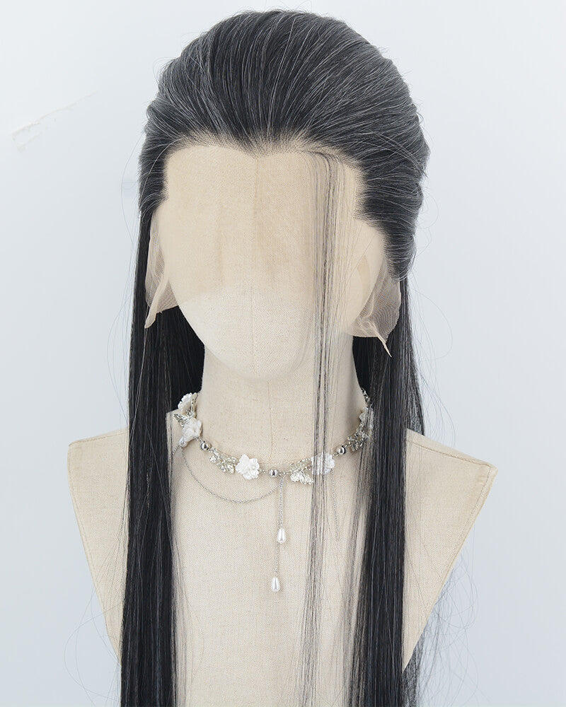  Mixed Black Grey Synthetic Lace Front Men's Wig MW052