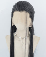  Mixed Black Grey Synthetic Lace Front Men's Wig MW052