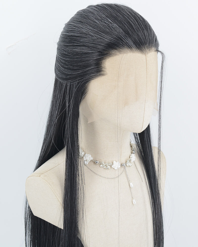  Mixed Black Grey Synthetic Lace Front Men's Wig MW052