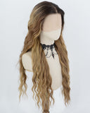 Black Ombre Brown Long Curly Synthetic Lace Front Wig WW1069