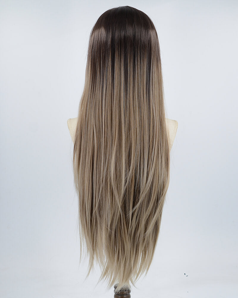 Black Ombre Brown Grey Synthetic Lace Front Wig WW549
