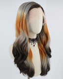 Ombre Grey Orange Black Synthetic Lace Front Wig WW600