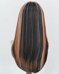 Orange Blonde Highlights Black Synthetic Wig HW844