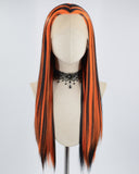 Black Highlights Orange Synthetic Lace Front Wig WT236