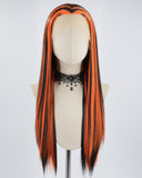 Black Highlights Orange Synthetic Lace Front Wig WT234