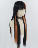 30Inch Long Black Orange Synthetic Wig HW740