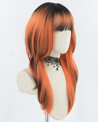 Orange Ombre Black Synthetic Wig HW746