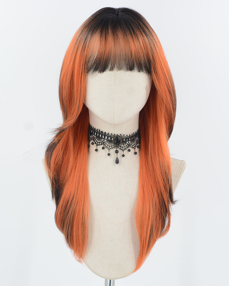 Orange Ombre Black Synthetic Wig HW746