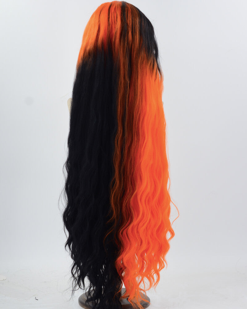 35Inch Long Black Orange Synthetic Lace Front Wig WW929