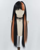 30Inch Long Black Orange Synthetic Wig HW740