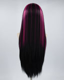 Hot Pink Streaked Black Synthetic Lace Front Wig WW507