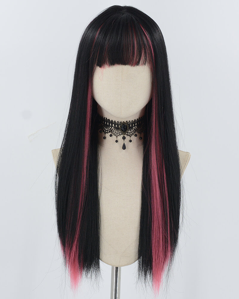 Black Pink Synthetic Wig HW715