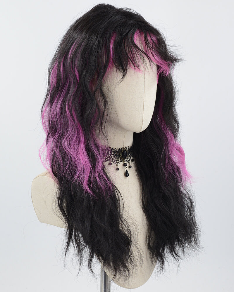 Black Pink Curly Synthetic Wig HW411