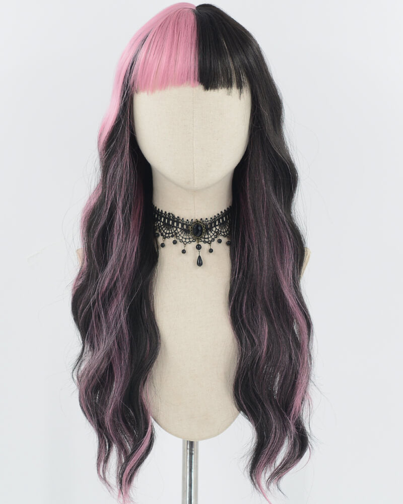 Pink Black Curly Synthetic Wig HW471