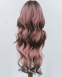 Pink Ombre Black Long Wavy Synthetic Wig HW723