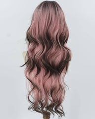 Pink Ombre Black Long Wavy Synthetic Wig HW723