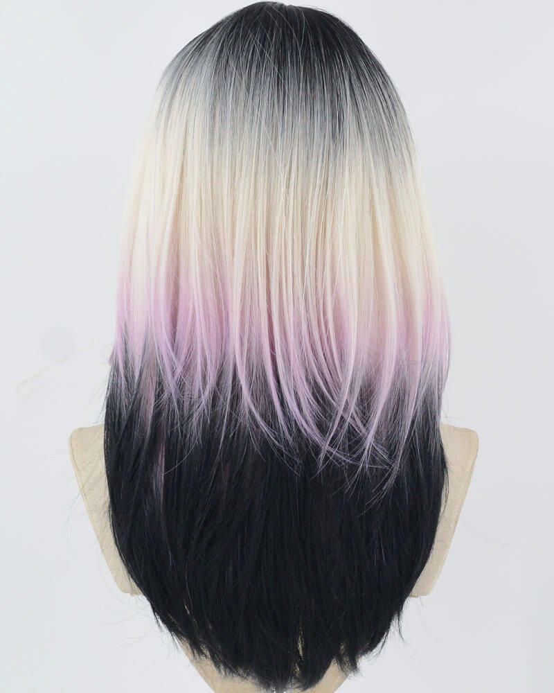 Purple Ombre Blonde Black Synthetic Wig HW616