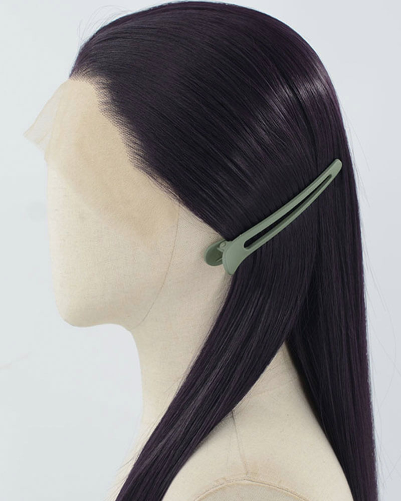 Black Purple Long Straight Synthetic Lace Front Wig WW852