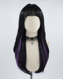 Purple Streaked Black Synthetic Wig HW247