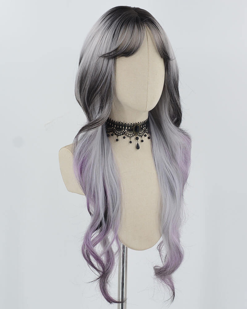 Black Ombre Purple Wavy Synthetic Wig HW605