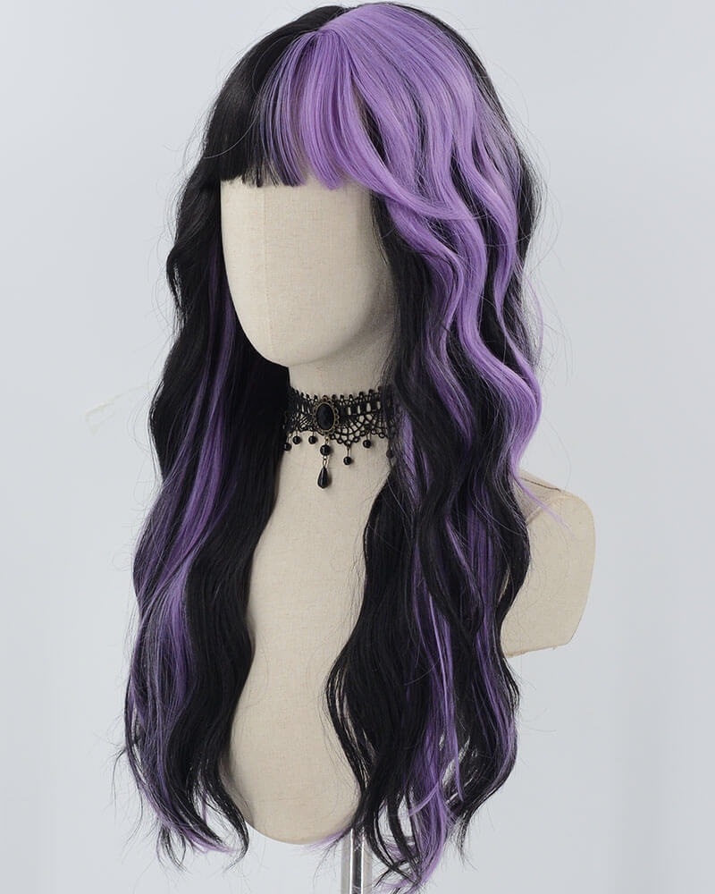 Black Purple Curly Synthetic Wig HW623